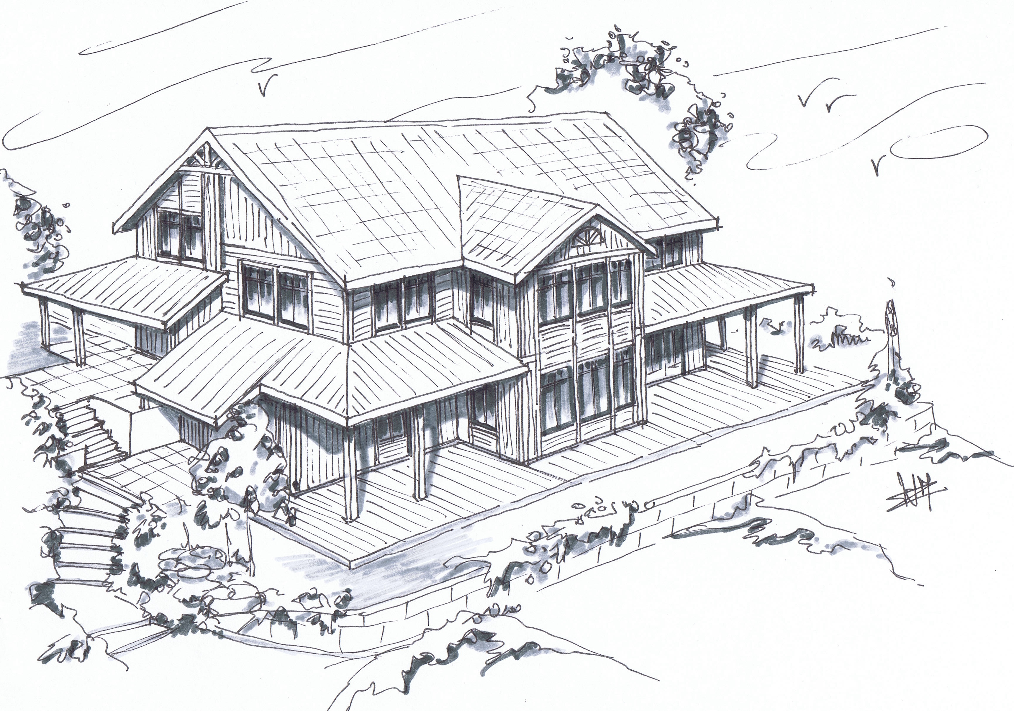 Skizze Holzhaus Schwedenhaus